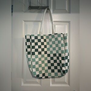 Checkered Tote Bag - Green and White